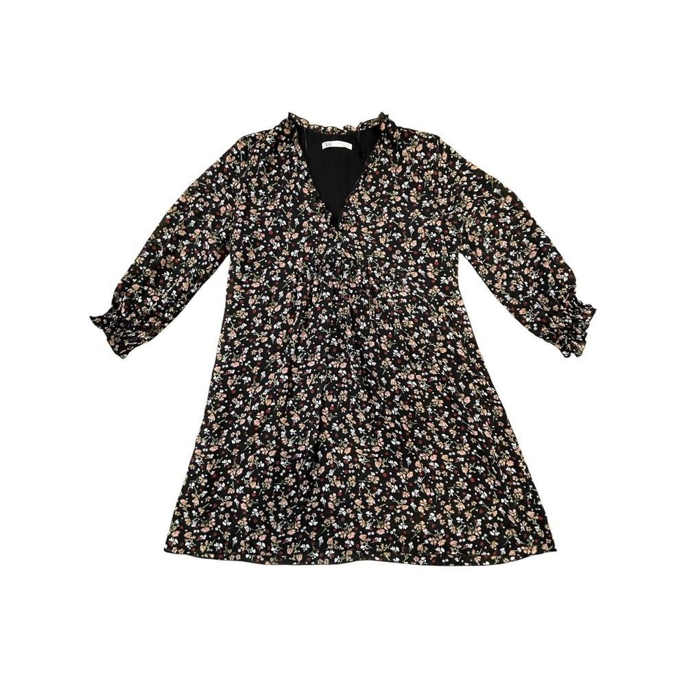 Zara Women's Black Floral Dress Midi Size Small‎